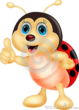 Cute ladybug cartoon thumb up Vector Illustration