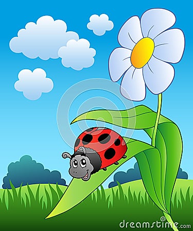 Cute ladybug with flower Vector Illustration