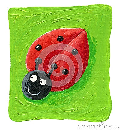 Cute ladybug on the green background Cartoon Illustration