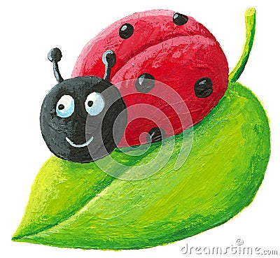 Cute ladybug on green leaf Stock Photo