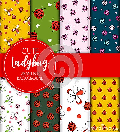 Cute Ladybug Seamless Pattern Background Vector Illustration Vector Illustration