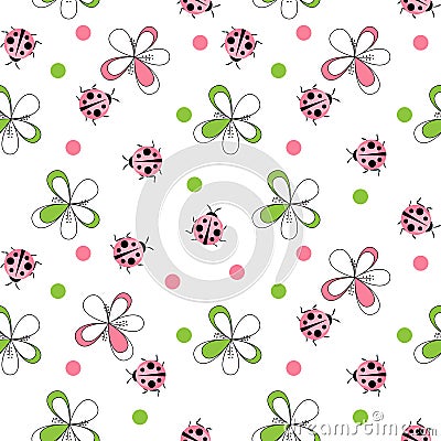 Cute Ladybug Seamless Pattern Background Vector Illustration Vector Illustration