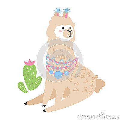 Cute lama. Alpaca animal Vector Illustration