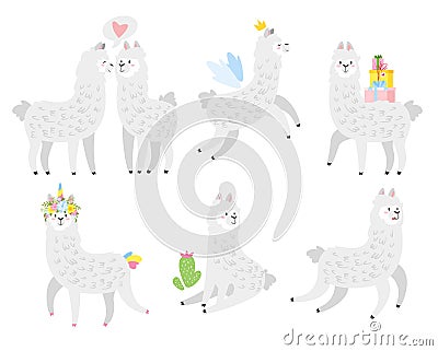 Cute lama. Alpaca animal Vector Illustration