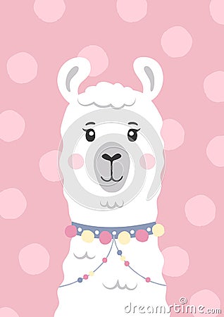 Cute lama, alpaca face. Cartoon character. Vector Illustration