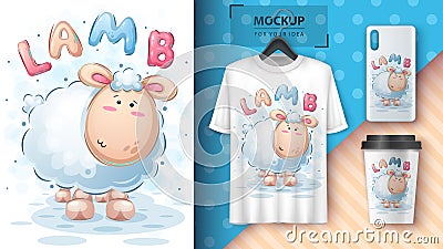 Cute lamb - poster and merchandising. Vector Illustration