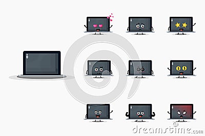 Cute laptop mascot design set Vector Illustration