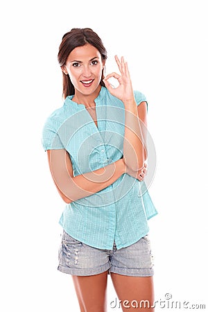 Cute latin girl gesturing a great job Stock Photo