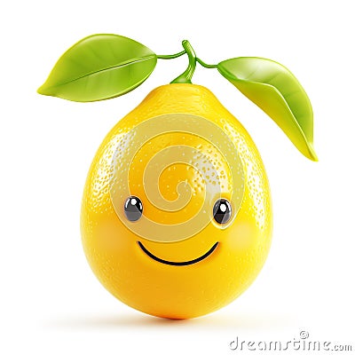 Cute lemon character with a bright smile and green leaves Stock Photo