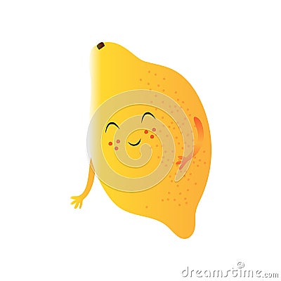 Cute Lemon, Funny Fruit Cartoon Character with Funny Face Vector Illustration Vector Illustration