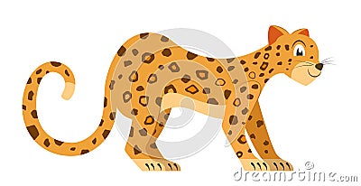 Cute leopard isolated on white background. Cartoon african animal. Flat vector cartoon Vector Illustration