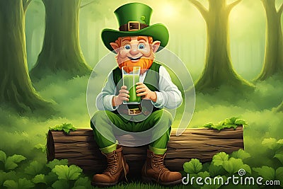 Cute leprechaun drinking green cocktail Stock Photo