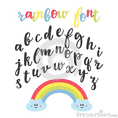 Cute letters. Hand drawn calligraphic font. Lettering alphabet. Rainbow font Vector Illustration