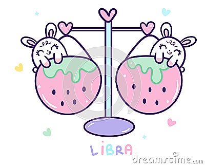 Cute Libra cartoon horoscope love illustration doodle style, zodiac character sign vector, astrological symbol Kawaii character Vector Illustration