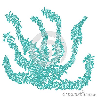 Cute light blue underwater seaweed cartoon vector illustration motif set. Hand drawn isolated coral reef elements clipart for Cartoon Illustration