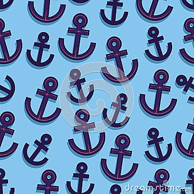 Cute light blue violet sailor ship anchor seamless pattern Vector Illustration