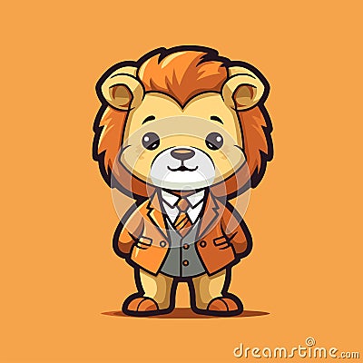 Cute Lion Businessman Cartoon Mascot Character Vector Illustration Vector Illustration