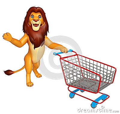 Cute Lion cartoon character with trolly Cartoon Illustration