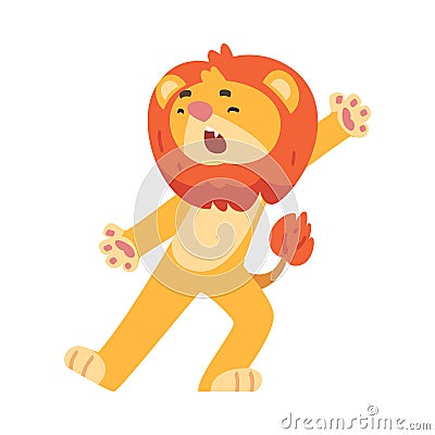 Cute Lion Character with Mane Yawning and Stretching Vector Illustration Vector Illustration