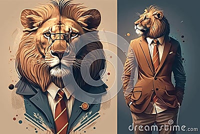 Cute Lion in Chic Blazer & Slacks: Award-Winning Vector Art Stock Photo