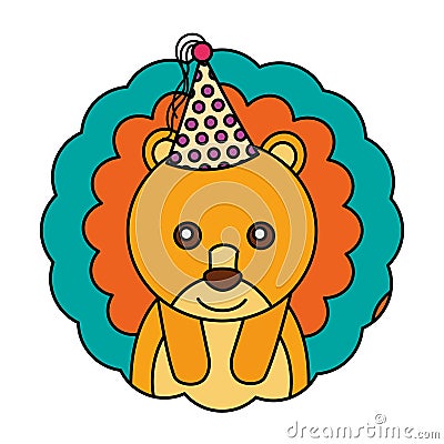 cute lion kawaii party hat Cartoon Illustration