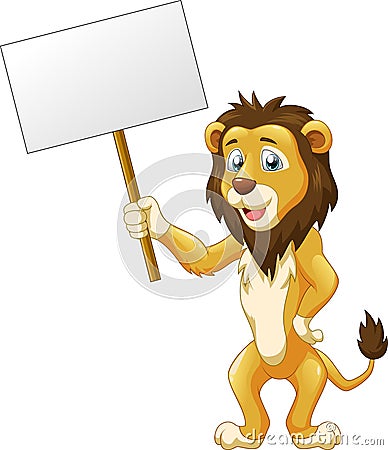 Cute lion king cartoon with sign Vector Illustration