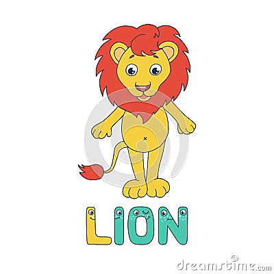 A cute lion and the letter L Vector Illustration