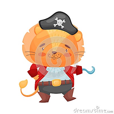 Cute lion pirate. Vector illustration on white background. Vector Illustration