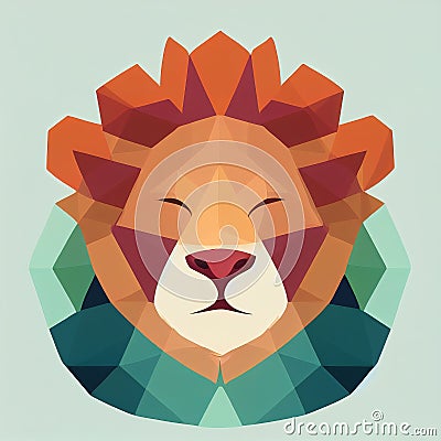 Cute lion simple colorful head. Lion abstract portrait. Flat illustration AI-generated Stock Photo