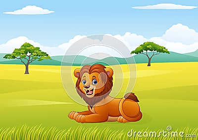 Cute lion sitting in jungle Vector Illustration