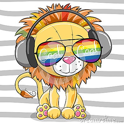 Cute Lion with sun glasses Vector Illustration
