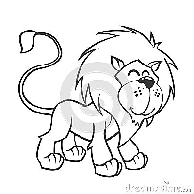 Cute lion. Vector illustration of cute cartoon lion character for children, coloring and scrap book. Outlined lion mascot Vector Illustration