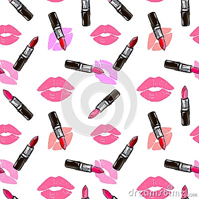 Lipsticks and kiss background pattern Stock Photo