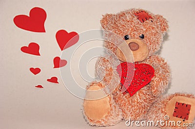 Cute littele bear with red heart. Stock Photo