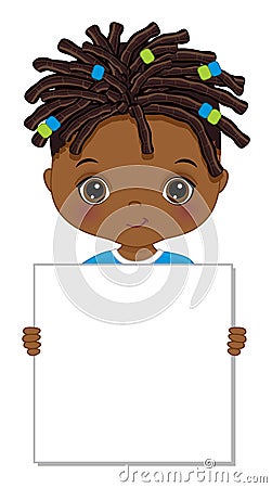 Cute Little African American Boy Holding Frame Vector Illustration