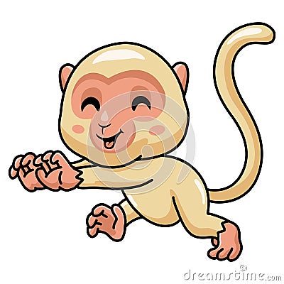 Cute little albino monkey cartoon running Vector Illustration