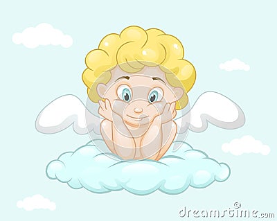 Cute little angel on cloud Vector Illustration