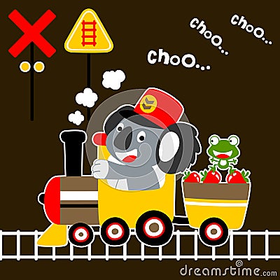 Cute little animals cartoon on coal train Vector Illustration