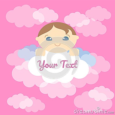 Cute little baby and clouds background, card. Vector illustration eps10 Vector Illustration