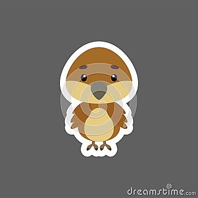 Cute little baby sparrow sticker. Cartoon animal character for kids cards, baby shower, birthday invitation, house interior. Cartoon Illustration