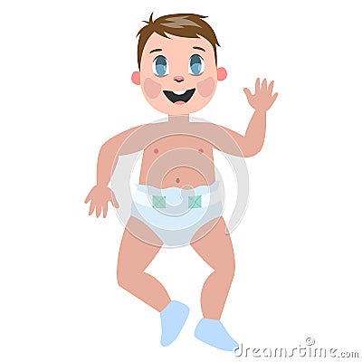 Cute little baby in white clean diaper Vector Illustration