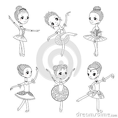 Cute little ballerinas coloring pages Vector Illustration