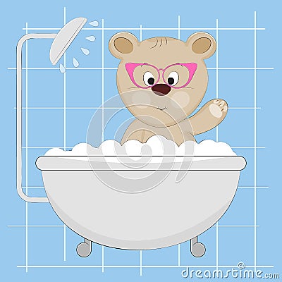 Cute little bear in the shower. Vector Illustration