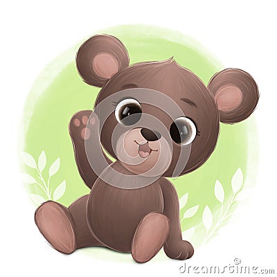 Cute Little Bear Smiles and Greets Cartoon Illustration