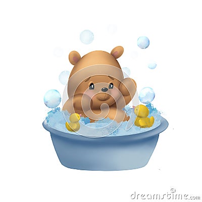 A cute little bear takes a bath Stock Photo