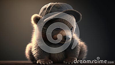 Cute little bear very cute with a cap, Generate ai Stock Photo