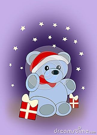 Cute little blue Xmas Teddy Bear Stock Photo