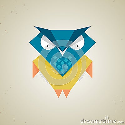 Cute little blue and yellow cartoon owl Vector Illustration
