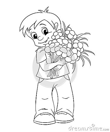 Cute little boy with bouquet Vector Illustration