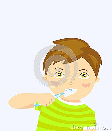 Cute little boy brushing teeth Vector Illustration